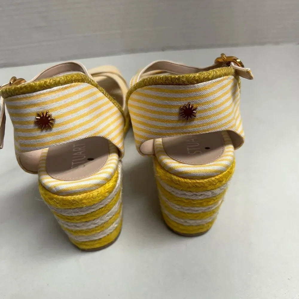 STUART WEITZMAN  Minela Striped Wedge Espadrille Yellow White Size 6.5 SEE DESCR - Picture 11 of 15